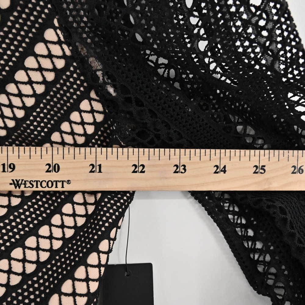 Lulus Night Muse Black Lace Skater Dress Size XL Cocktail V Neck Balloon Sleeve - Picture 4 of 15